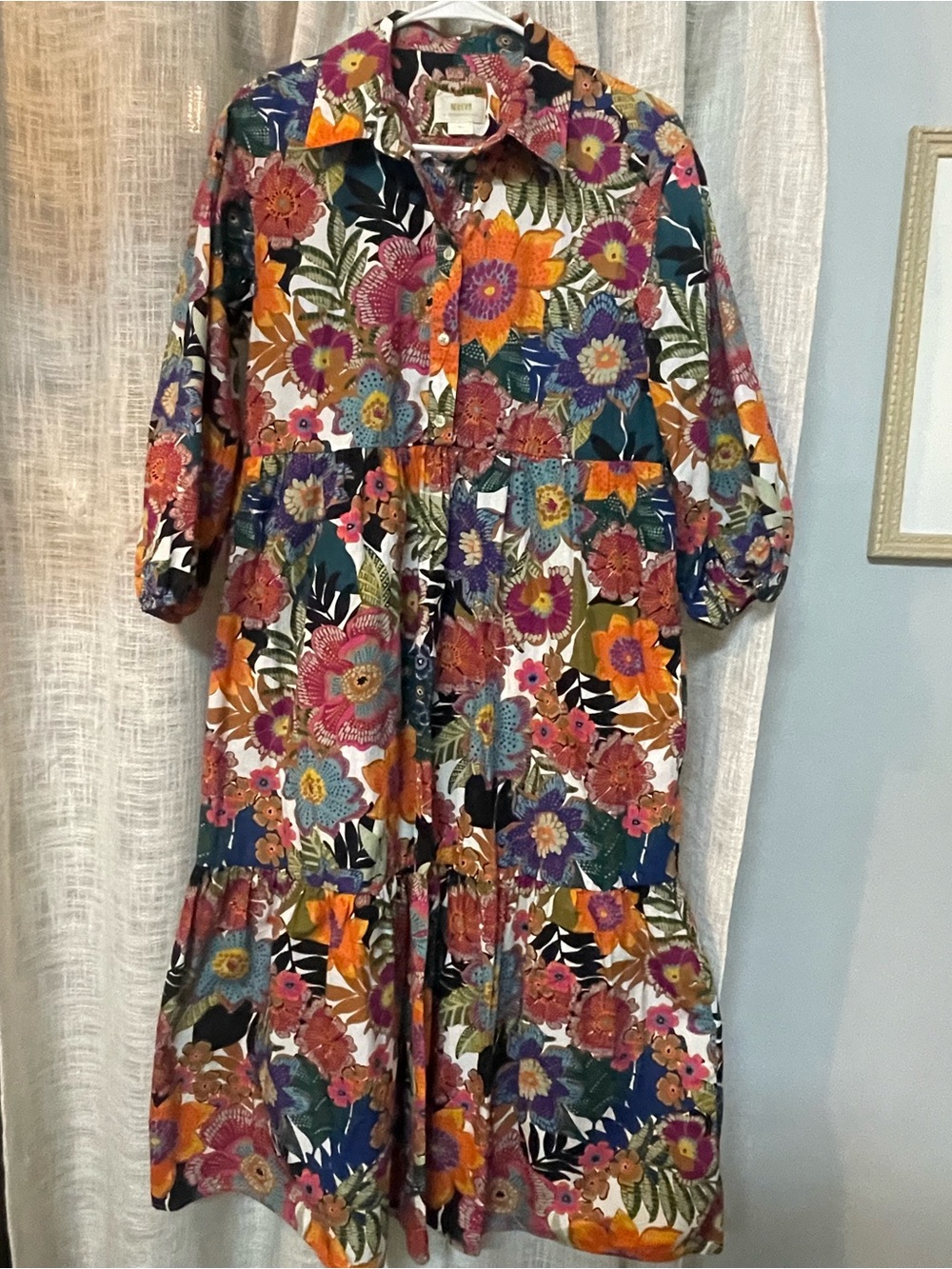 Anthropologie Maeve Multicolor Floral Button-Front Tiered Midi Dress
